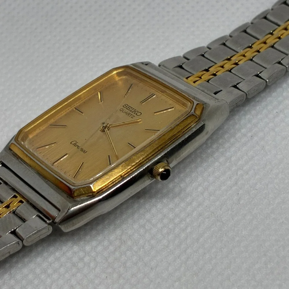 Vintage Seiko Chronos 9021-5130 Men Watch Gold Dial Two Tone Tank Square